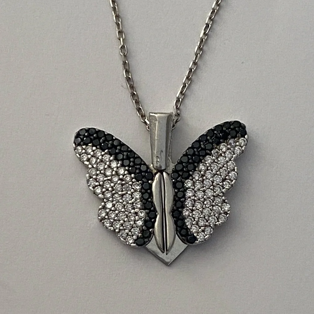 925 Silver butterfly heart initial double necklace